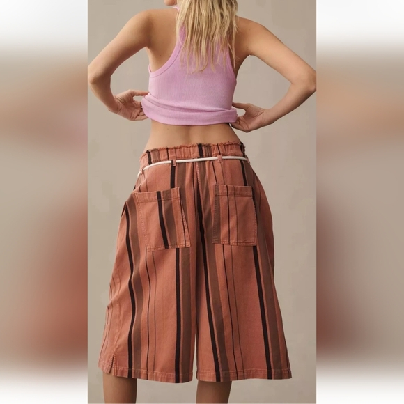 PILCRO Anthropologie Cropped PJ Wide-Leg Jeans Striped Oversized Size M - Picture 2 of 13